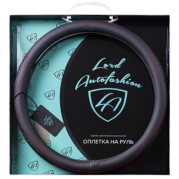 Оплетка на руль каркасная Кожа микрофибра Lord Autofashion (9368 Чёрный/Красная строчка M)