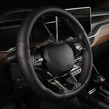 Оплетка на руль каркасная Кожа микрофибра ВС Lord Autofashion (7780 Чёрный/Красная строчка М)