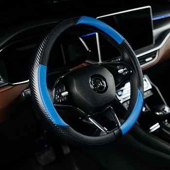 Оплетка на руль каркасная Кожа микрофибра ВС Lord Autofashion (7562 Чёрный/Синий M)