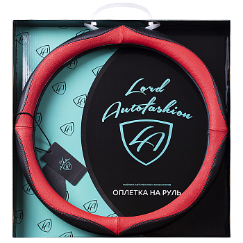 Оплетка на руль каркасная Кожа микрофибра Lord Autofashion (8672, 8673 Чёрный/Красный M)