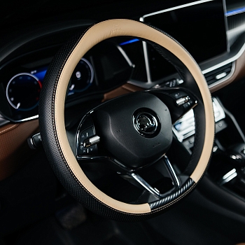 Оплетка на руль каркасная Кожа микрофибра ВС Lord Autofashion (7644 Чёрный/Бежевый М)