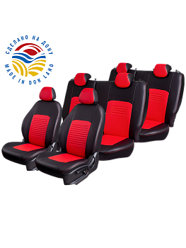 Чехлы на сиденья Lord AutoFashion для автомобиля ГАЗ Соболь НН, с 09.2024, Фургон/Комби 7 мест  ТУРИН СТ "Илана+Орегон" Чёр / Крас / крас / Крас