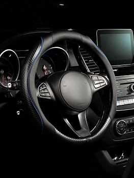 Оплетка на руль каркасная Кожа микрофибра ВС Lord Autofashion (7599 Чёрный/Синий М)