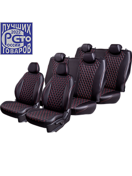Чехлы на сиденья Lord AutoFashion для автомобиля Volkswagen Caravelle -6, 08.15-12.19, к.Comfortline, 8 м., (1+1, 1+2, 3 м.) БАЙРОН ст БАЙРОН "Орегон" Чёр / Чёр / крас