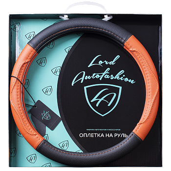 Оплетка на руль каркасная Кожа микрофибра Lord Autofashion (3703 Чёрный/Оранжевый M)