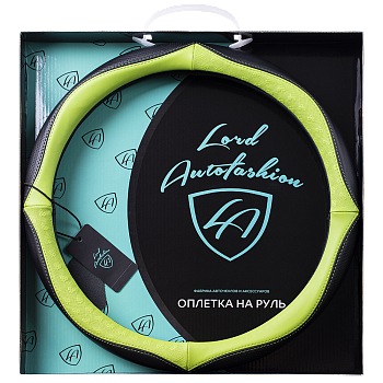 Оплетка на руль каркасная Кожа микрофибра Lord Autofashion (8672, 8673 Чёрный/Зелёный M)