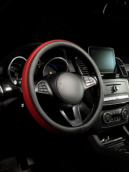 Оплетка на руль каркасная Кожа полиуретан Lord Autofashion (8397 Чёрный/Красный М)