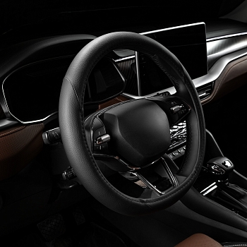 Оплетка на руль каркасная Кожа полиуретан Lord Autofashion (7414 Чёрный M)
