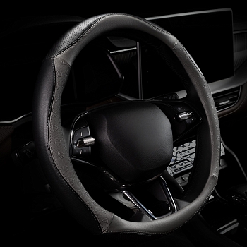 Оплетка на руль каркасная Кожа микрофибра Lord Autofashion (8672, 8673 Чёрный/Серый M)