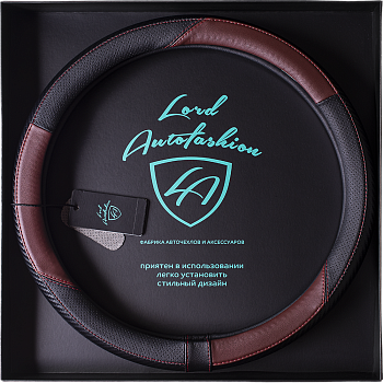 Оплетка на руль каркасная Кожа микрофибра ВС Lord Autofashion (7562 Чёрный/Бордовый M)