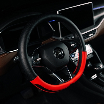 Оплетка на руль каркасная Кожа микрофибра ВС Lord Autofashion (7697 Чёрный/Красный М)
