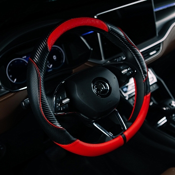 Оплетка на руль каркасная Кожа микрофибра ВС Lord Autofashion (7685 Чёрный/Красный М)