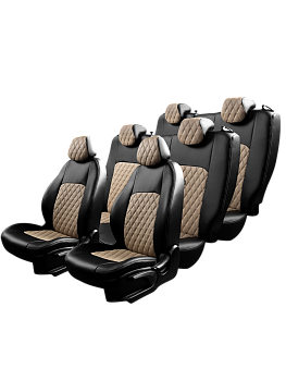 Чехлы на сиденья Lord AutoFashion для автомобиля ГАЗель 7 Мест, с 01.1999, 2705/2752/3221, Фургон ТУРИН ст РОМБ "Илана+Орегон" Чёр / Беж / Беж / Беж