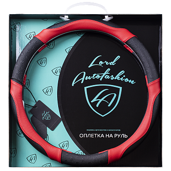 Оплетка на руль каркасная Кожа микрофибра Lord Autofashion (8675 Чёрный/Красный M)