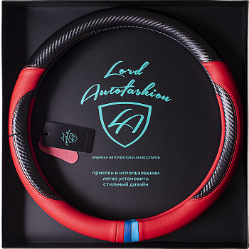Оплетка на руль каркасная Кожа микрофибра ВС Lord Autofashion (7645 Чёрный/Красный М)