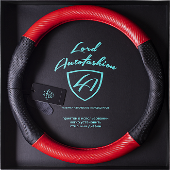 Оплетка на руль каркасная Кожа микрофибра ВС Lord Autofashion (9236 Чёрный/Красный М)