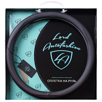 Оплетка на руль каркасная Кожа микрофибра Lord Autofashion (9333 Чёрный/Красная строчка M)