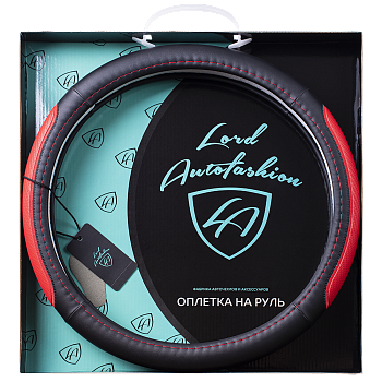 Оплетка на руль каркасная Кожа микрофибра Lord Autofashion (9329 Чёрный/Красный M)