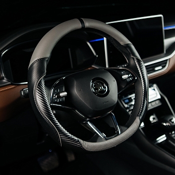 Оплетка на руль каркасная Кожа микрофибра ВС Lord Autofashion (7685 Чёрный/Серый М)