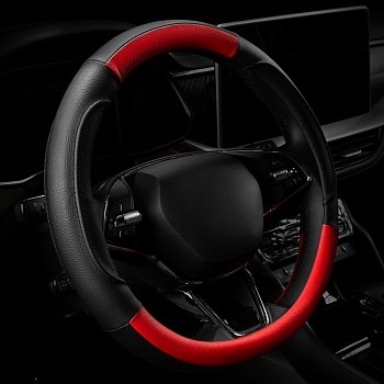 Оплетка на руль каркасная Кожа полиуретан Lord Autofashion (7415 Чёрный/Красный M)
