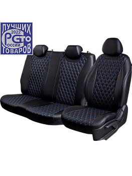 Чехлы на сиденья Lord AutoFashion для автомобиля Ford Transit -6, 07.2006-02.2014, Грузовик/ Фургон, 1+2 места БАЙРОН ст БАЙРОН "Орегон" Чёр / Чёр / син