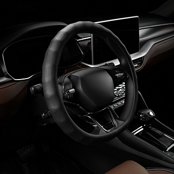 Оплетка на руль каркасная Кожа полиуретан Lord Autofashion (8313 Чёрный М)