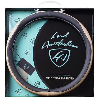 Оплетка на руль каркасная Кожа микрофибра Lord Autofashion (9333 Чёрный/Бежевый M)