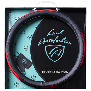 Оплетка на руль каркасная Кожа микрофибра Lord Autofashion (8580 Чёрный/Красный M)