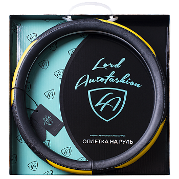 Оплетка на руль каркасная Кожа микрофибра Lord Autofashion (8580 Чёрный/Жёлтый M)