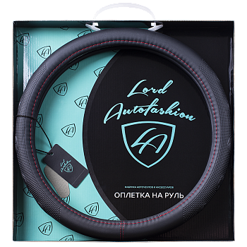 Оплетка на руль каркасная Кожа микрофибра Lord Autofashion (9251 Чёрный/Красная строчка M)