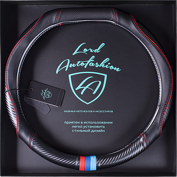 Оплетка на руль каркасная Кожа микрофибра ВС Lord Autofashion (7599 Чёрный/Красный D-форма М)