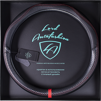 Оплетка на руль каркасная Кожа микрофибра ВС Lord Autofashion (7686 Чёрный/Красная строчка М)