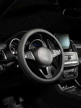 Оплетка на руль каркасная Кожа Lord Autofashion (3806 Чёрный/Синяя строчка M)