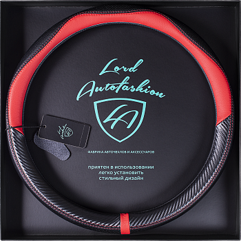 Оплетка на руль каркасная Кожа микрофибра ВС Lord Autofashion (7686 Чёрный/Красный М)