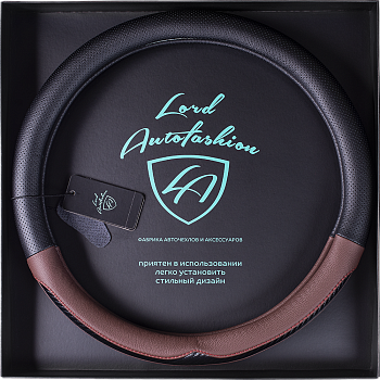 Оплетка на руль каркасная Кожа микрофибра ВС Lord Autofashion (7697 Чёрный/Бордовый М)