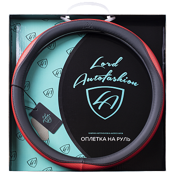 Оплетка на руль каркасная Кожа микрофибра Lord Autofashion (9333 Чёрный/Красный M)
