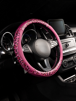 Оплетка на руль каркасная Кожа полиуретан Lord Autofashion (8684 Леопард розовый М)