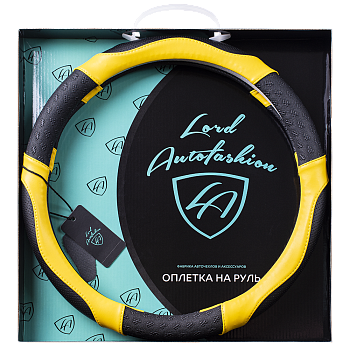 Оплетка на руль каркасная Кожа микрофибра Lord Autofashion (8675 Чёрный/Жёлтый M)