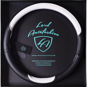 Оплетка на руль каркасная Кожа микрофибра ВС Lord Autofashion (9290 Чёрный/Белый М)