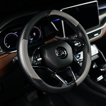 Оплетка на руль каркасная Кожа микрофибра ВС Lord Autofashion (7562 Чёрный/Серый M)