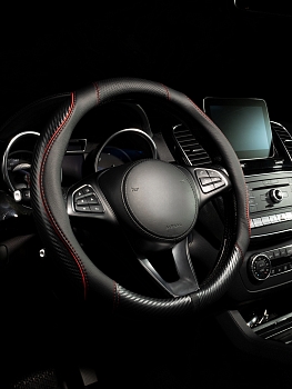 Оплетка на руль каркасная Кожа микрофибра ВС Lord Autofashion (7599 Чёрный/Красный М)