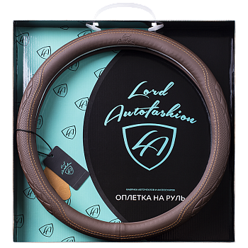 Оплетка на руль каркасная Кожа микрофибра Lord Autofashion (9366 Коричневый M)