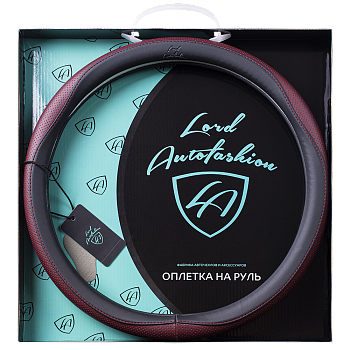 Оплетка на руль каркасная Кожа микрофибра Lord Autofashion (9333 Чёрный/Бордовый M)