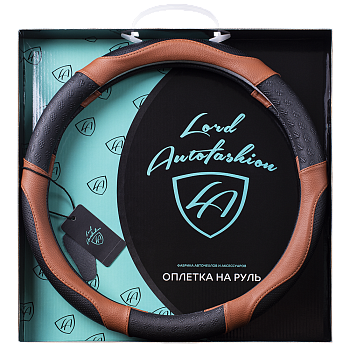 Оплетка на руль каркасная Кожа микрофибра Lord Autofashion (8675 Чёрный/Абрикосовый M)