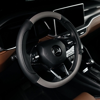 Оплетка на руль каркасная Кожа полиуретан Lord Autofashion (7415 Чёрный/Серый M)