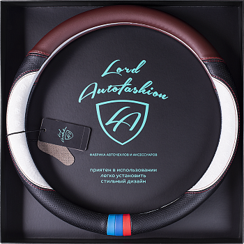 Оплетка на руль каркасная Кожа микрофибра ВС Lord Autofashion (7682 Чёрный/Бордовый+белый М)