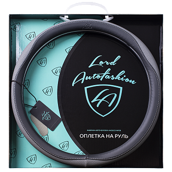 Оплетка на руль каркасная Кожа микрофибра Lord Autofashion (9333 Чёрный/Серый M)