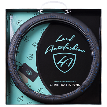 Оплетка на руль каркасная Кожа микрофибра Lord Autofashion (9367 Чёрный/Синяя строчка M)
