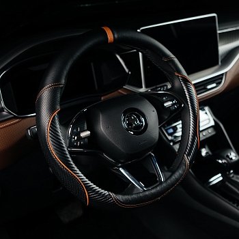 Оплетка на руль каркасная Кожа микрофибра ВС Lord Autofashion (7684 Чёрный/Абрикосовая строчка М)