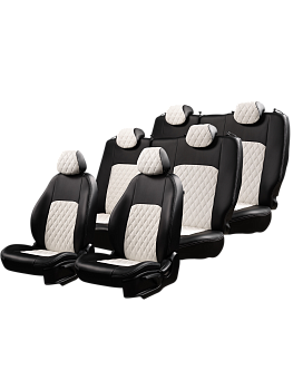 Чехлы на сиденья Lord AutoFashion для автомобиля Nissan Qashqai+2 -1, 09.2008-11.2014, J10E, 7 мест. ТУРИН ст РОМБ "Илана+Орегон" Чёр / Бел / Бел / Бел